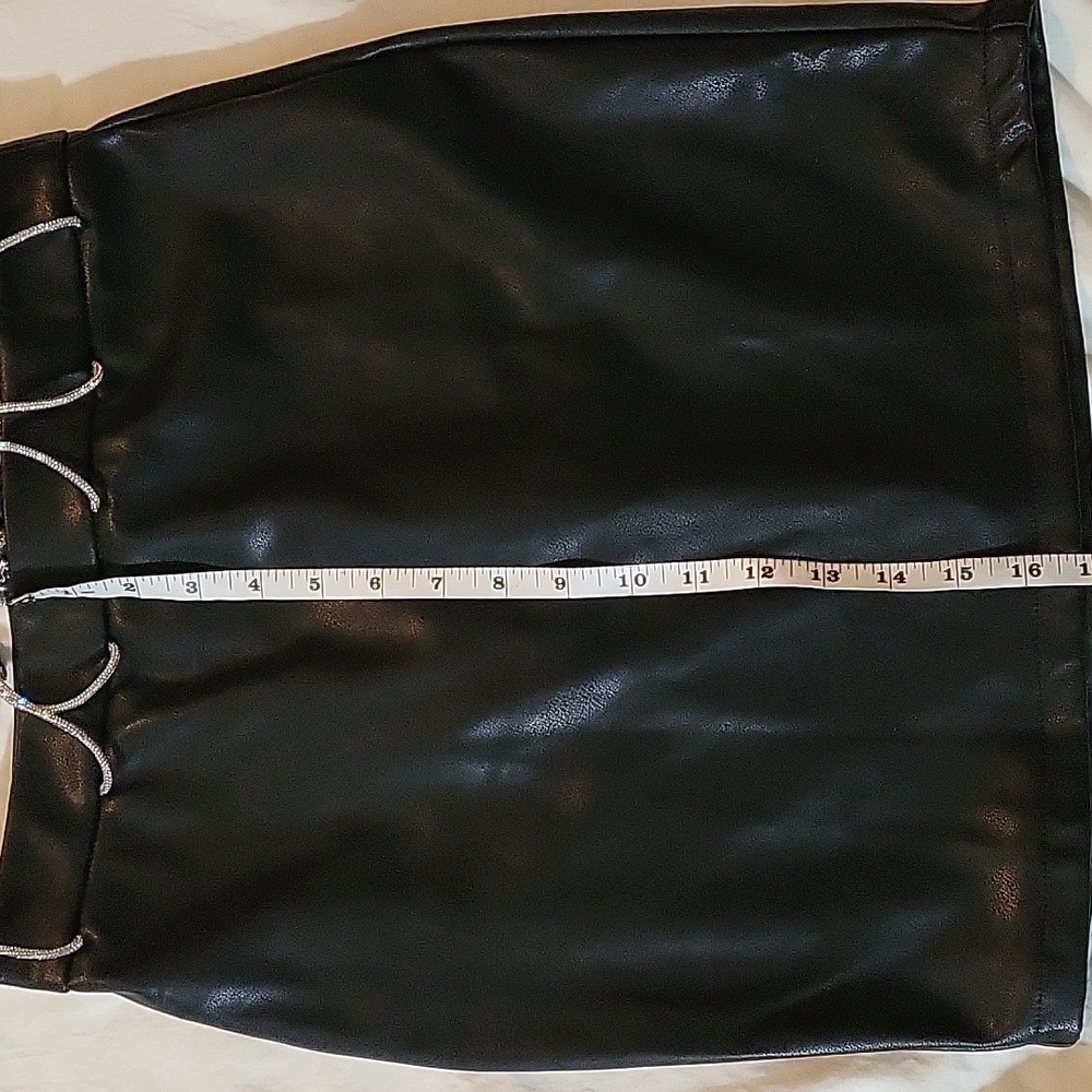 Akira Faux leather skirt long fishnet rimestone diamond on top size M - Picture 9 of 11